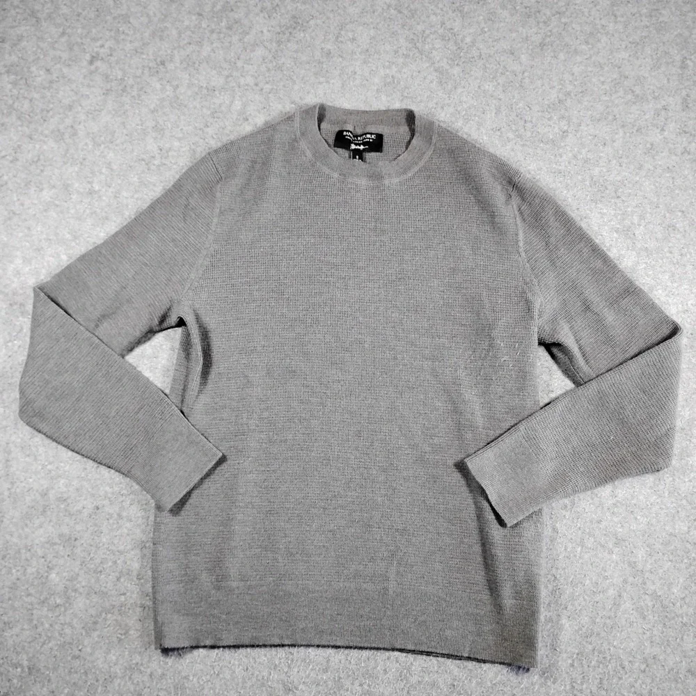 Banana Republic Mens Baruffa Grey Merino Texture Wool Crew Neck Sweater Small